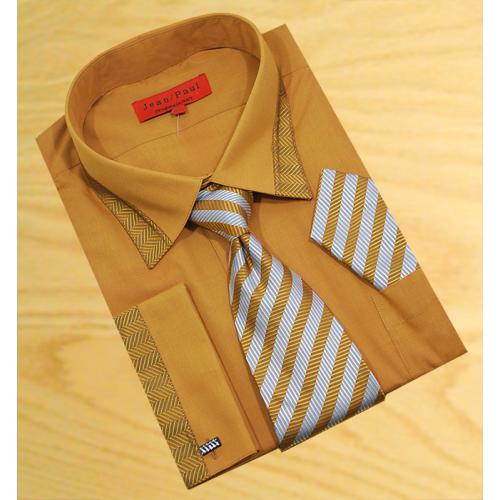 Jean Paul Cognac with Design Shirt/Tie/Hanky Set JPS-16